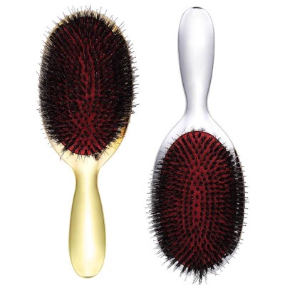 Airbag Plated Boar Bristle electroplating Paddle Hair Brush Salon Hairdressing Oval Comb For Scalp Massage  brush